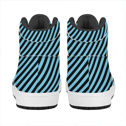 Blue And Black Stripes Pattern Print High Top Leather Sneakers