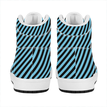 Blue And Black Stripes Pattern Print High Top Leather Sneakers