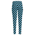 Blue And Black Stripes Pattern Print High-Waisted Pocket Leggings