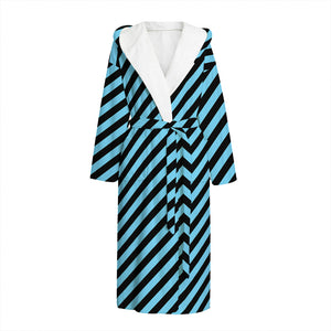 Blue And Black Stripes Pattern Print Hooded Bathrobe