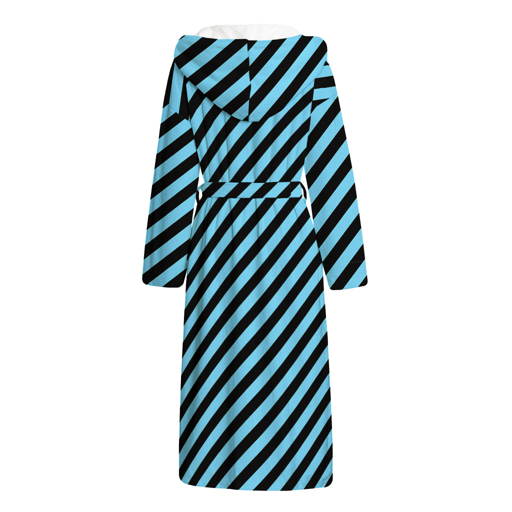 Blue And Black Stripes Pattern Print Hooded Bathrobe