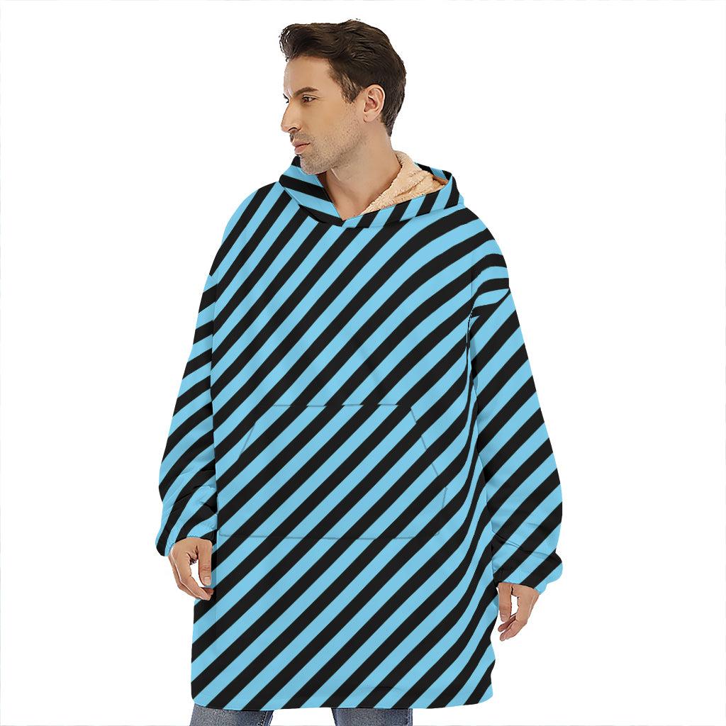 Blue And Black Stripes Pattern Print Hoodie Blanket