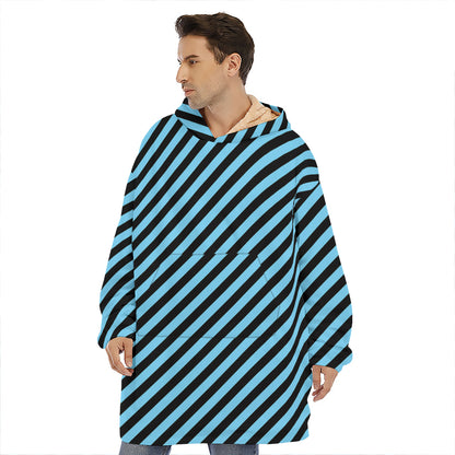 Blue And Black Stripes Pattern Print Hoodie Blanket