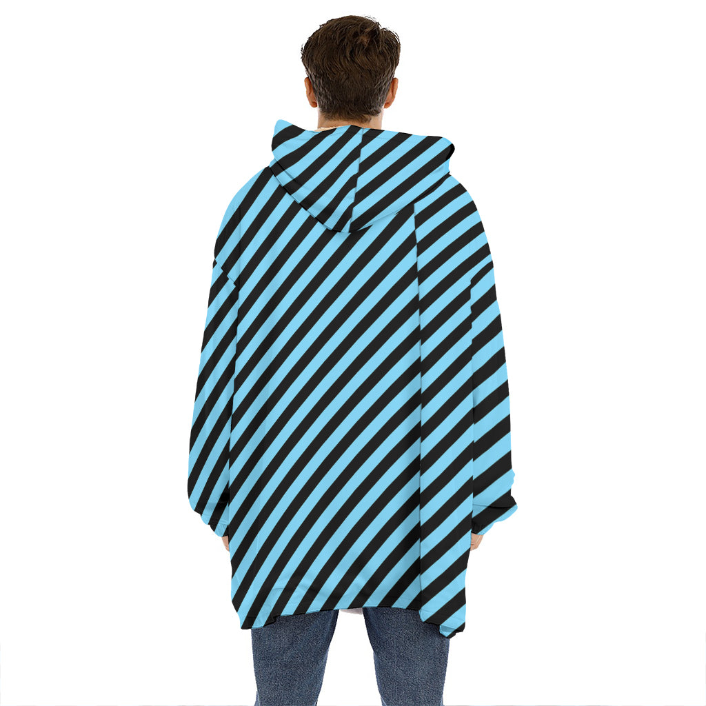 Blue And Black Stripes Pattern Print Hoodie Blanket