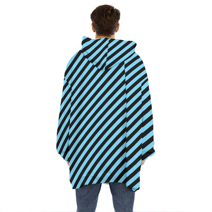 Blue And Black Stripes Pattern Print Hoodie Blanket