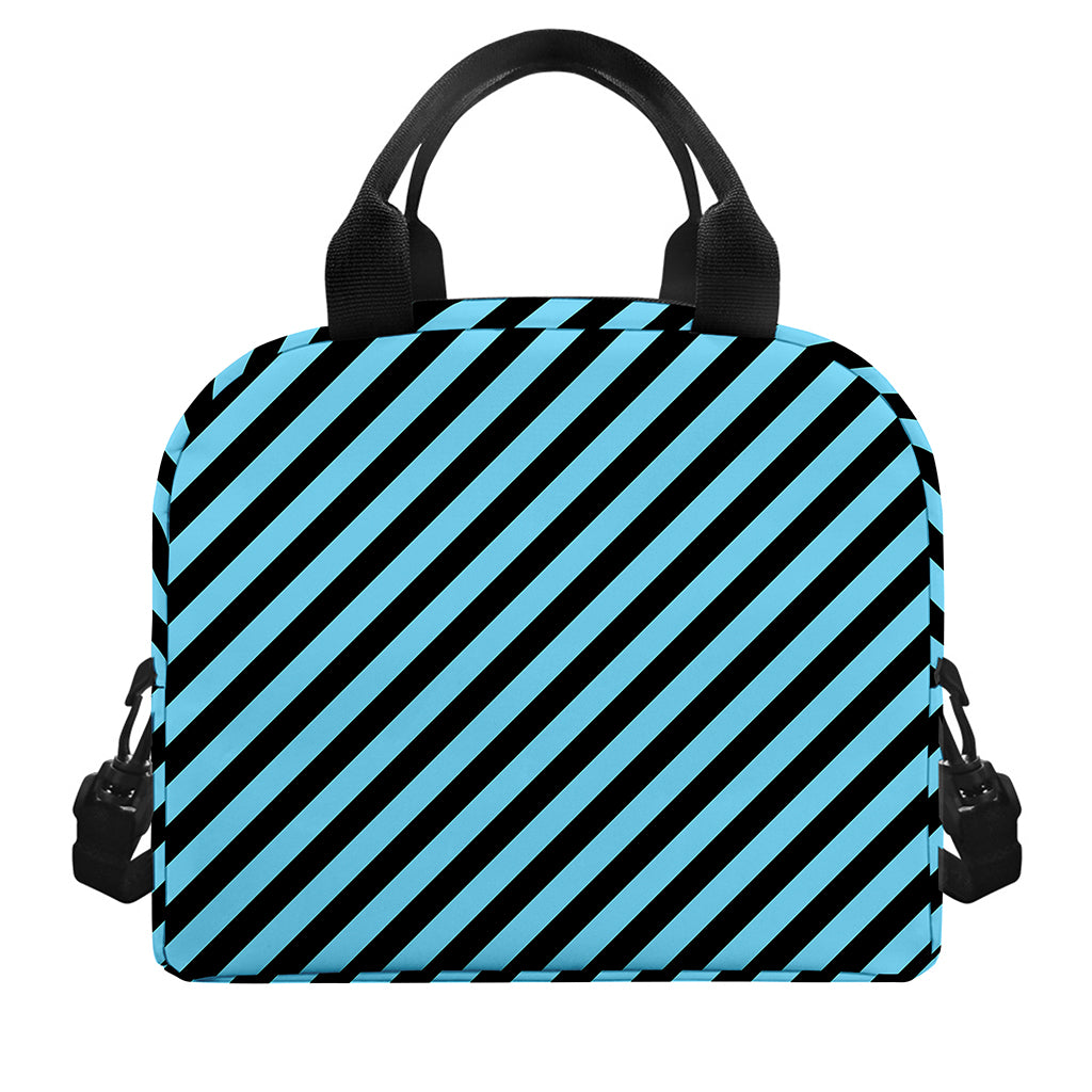 Blue And Black Stripes Pattern Print Insulated Lunch Bag