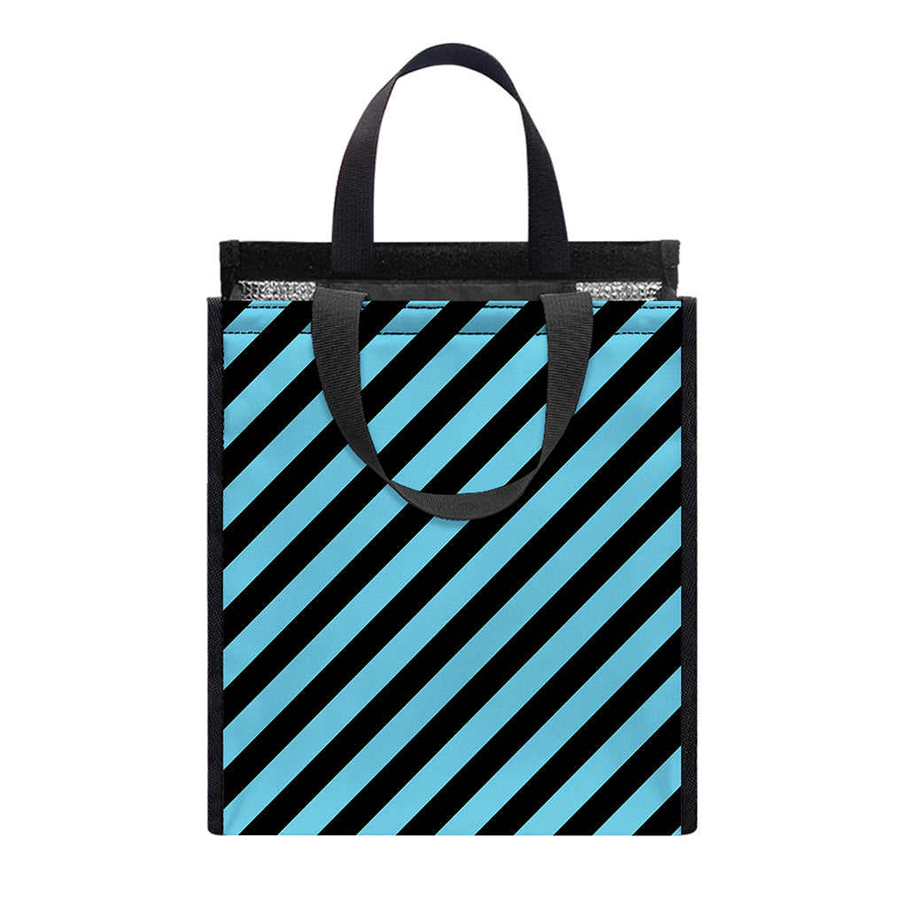 Blue And Black Stripes Pattern Print Insulated Lunch Tote