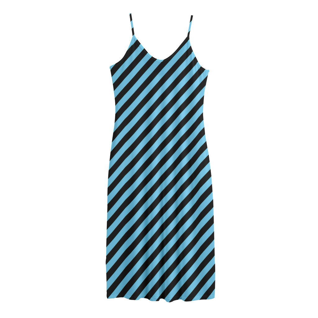 Blue And Black Stripes Pattern Print Jersey Midi Cami Dress