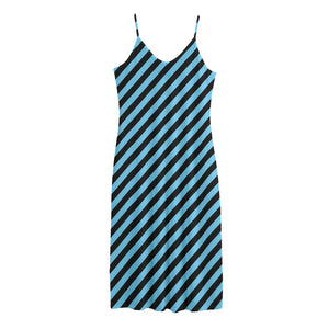 Blue And Black Stripes Pattern Print Jersey Midi Cami Dress