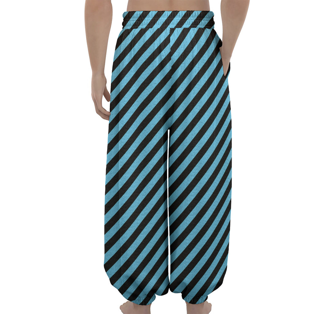 Blue And Black Stripes Pattern Print Lantern Pants