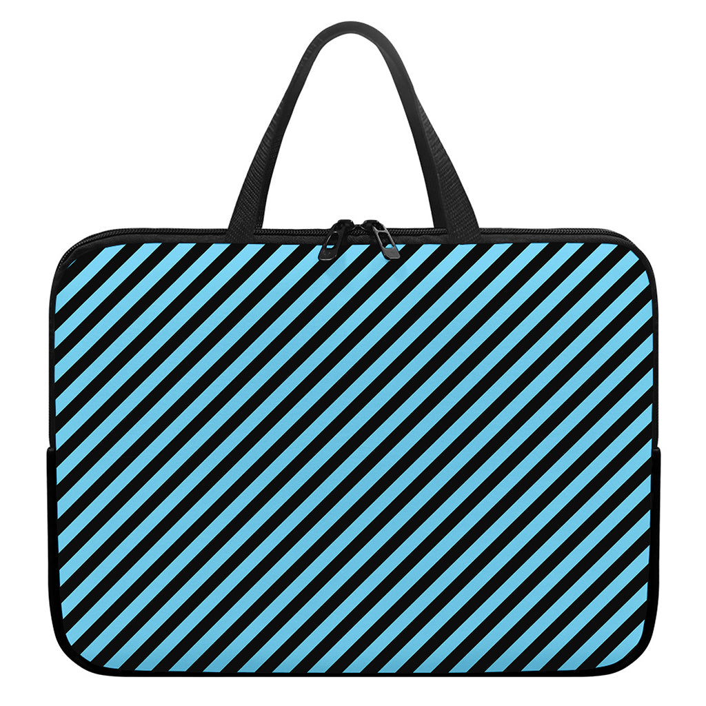 Blue And Black Stripes Pattern Print Laptop Sleeve With Handle