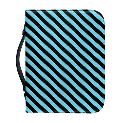 Blue And Black Stripes Pattern Print Leather Bible Cover