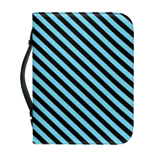 Blue And Black Stripes Pattern Print Leather Bible Cover