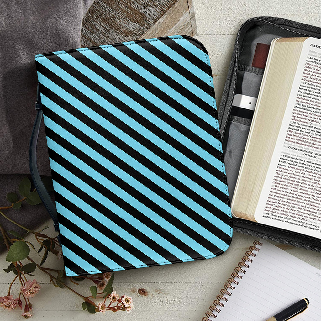Blue And Black Stripes Pattern Print Leather Bible Cover