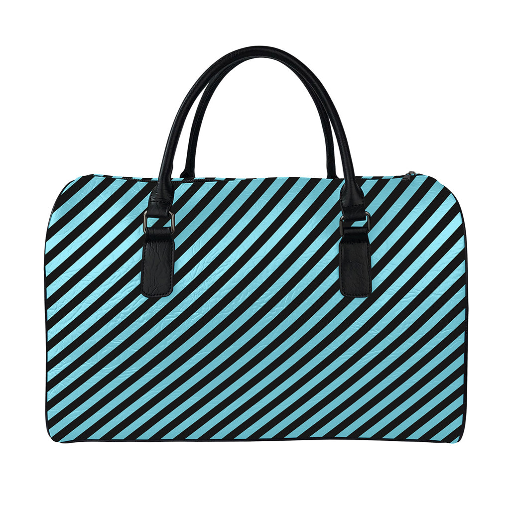 Blue And Black Stripes Pattern Print Leather Duffle Bag