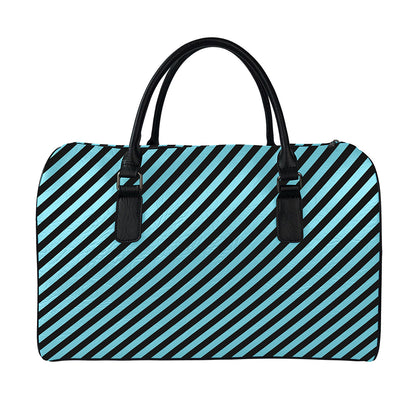 Blue And Black Stripes Pattern Print Leather Duffle Bag