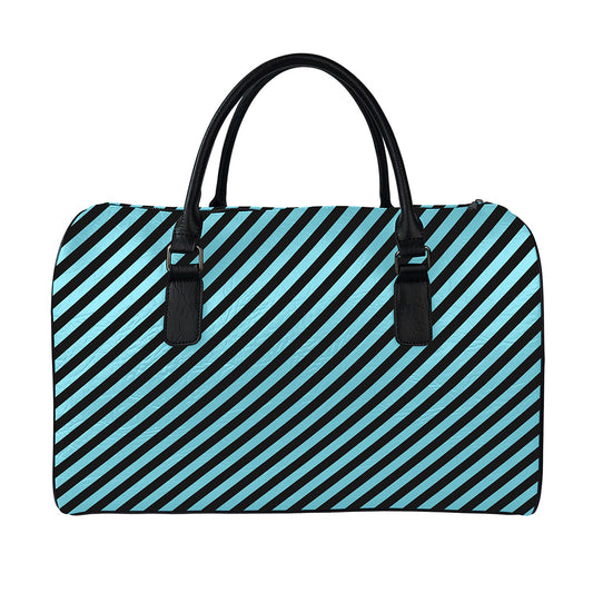 Blue And Black Stripes Pattern Print Leather Duffle Bag