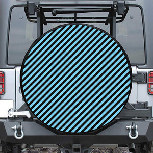 Blue And Black Stripes Pattern Print Leather Spare Tire Cover