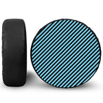 Blue And Black Stripes Pattern Print Leather Spare Tire Cover