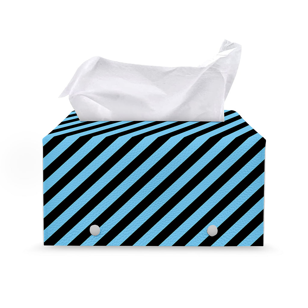 Blue And Black Stripes Pattern Print Leather Tissue Box Cover