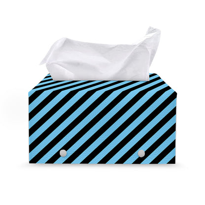 Blue And Black Stripes Pattern Print Leather Tissue Box Cover