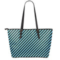 Blue And Black Stripes Pattern Print Leather Tote Bag With Zipper