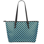 Blue And Black Stripes Pattern Print Leather Tote Bag