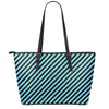 Blue And Black Stripes Pattern Print Leather Tote Bag