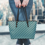 Blue And Black Stripes Pattern Print Leather Tote Bag