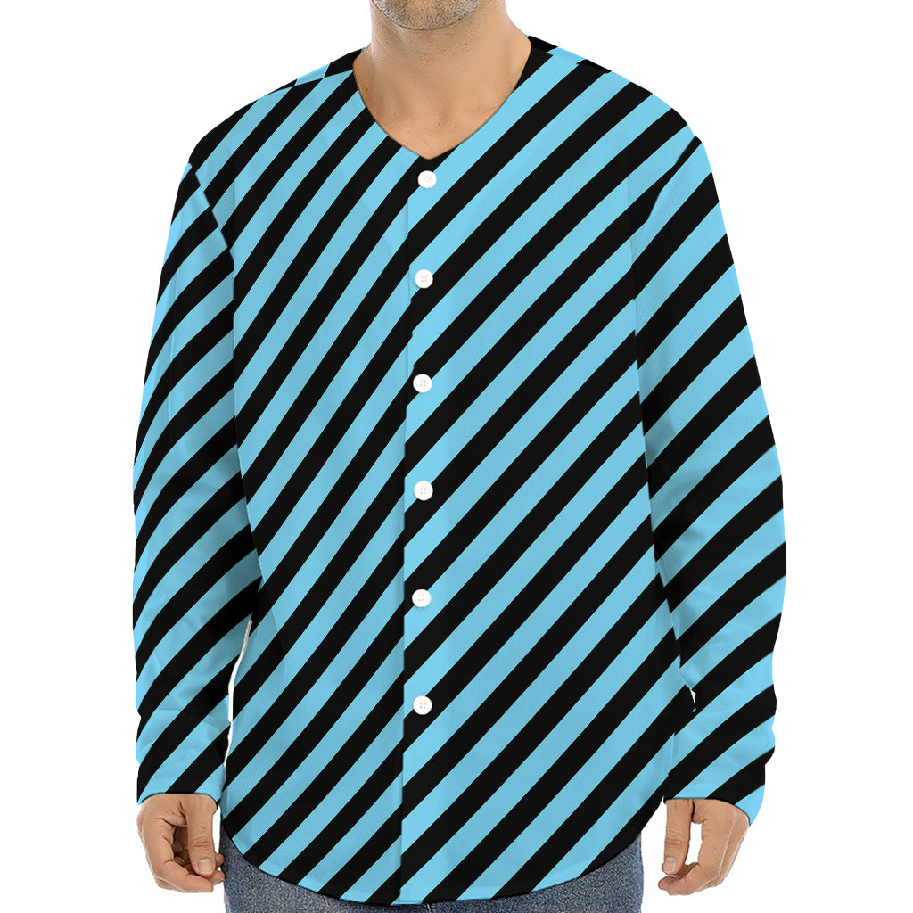 Blue And Black Stripes Pattern Print Long Sleeve Baseball Jersey