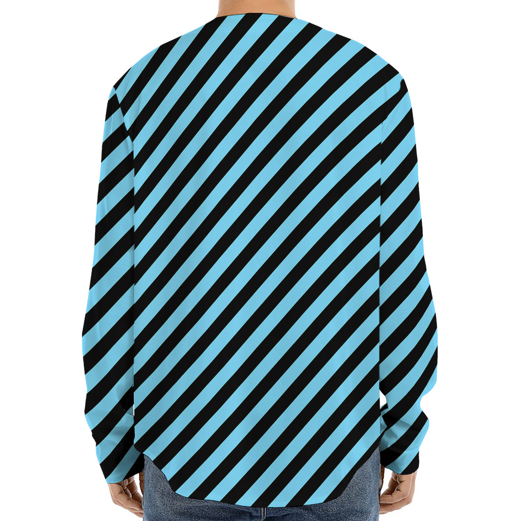 Blue And Black Stripes Pattern Print Long Sleeve Baseball Jersey