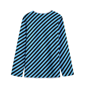 Blue And Black Stripes Pattern Print Long Sleeve Short Coat