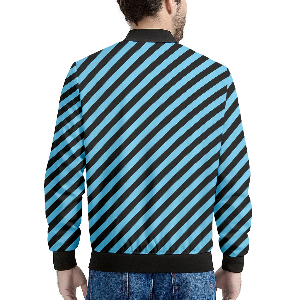 Blue And Black Stripes Pattern Print Men's Bomber Jacket