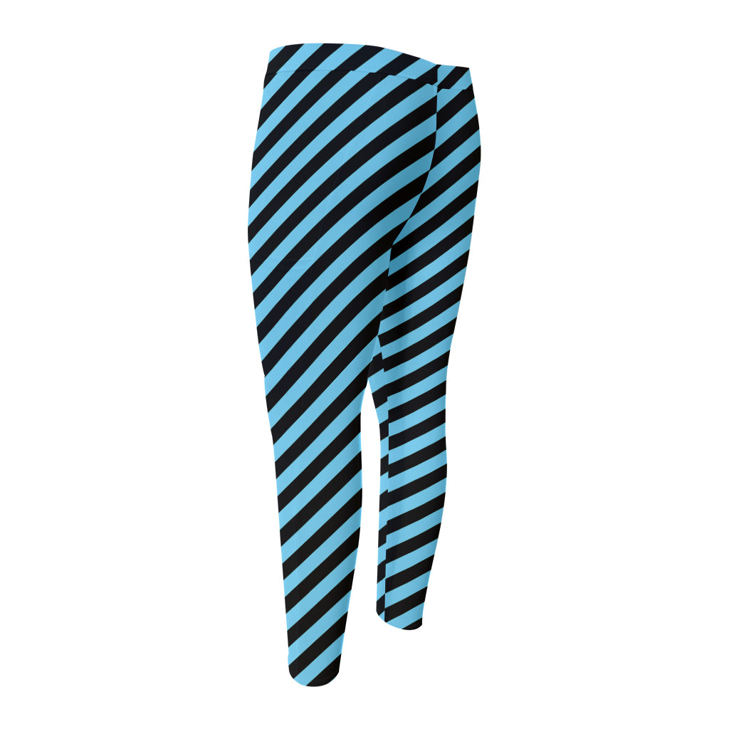 Blue And Black Stripes Pattern Print Men's Compression Pants