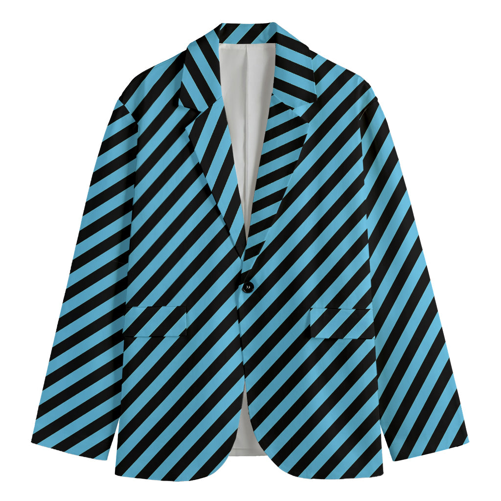 Blue And Black Stripes Pattern Print Men's Cotton Blazer