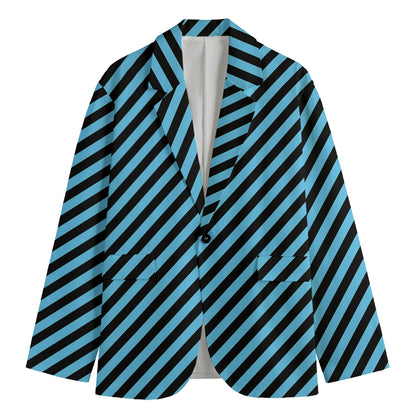 Blue And Black Stripes Pattern Print Men's Cotton Blazer