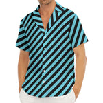 Blue And Black Stripes Pattern Print Men's Deep V-Neck Shirt