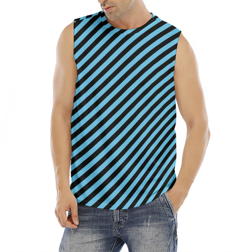 Blue And Black Stripes Pattern Print Men's Fitness Tank Top