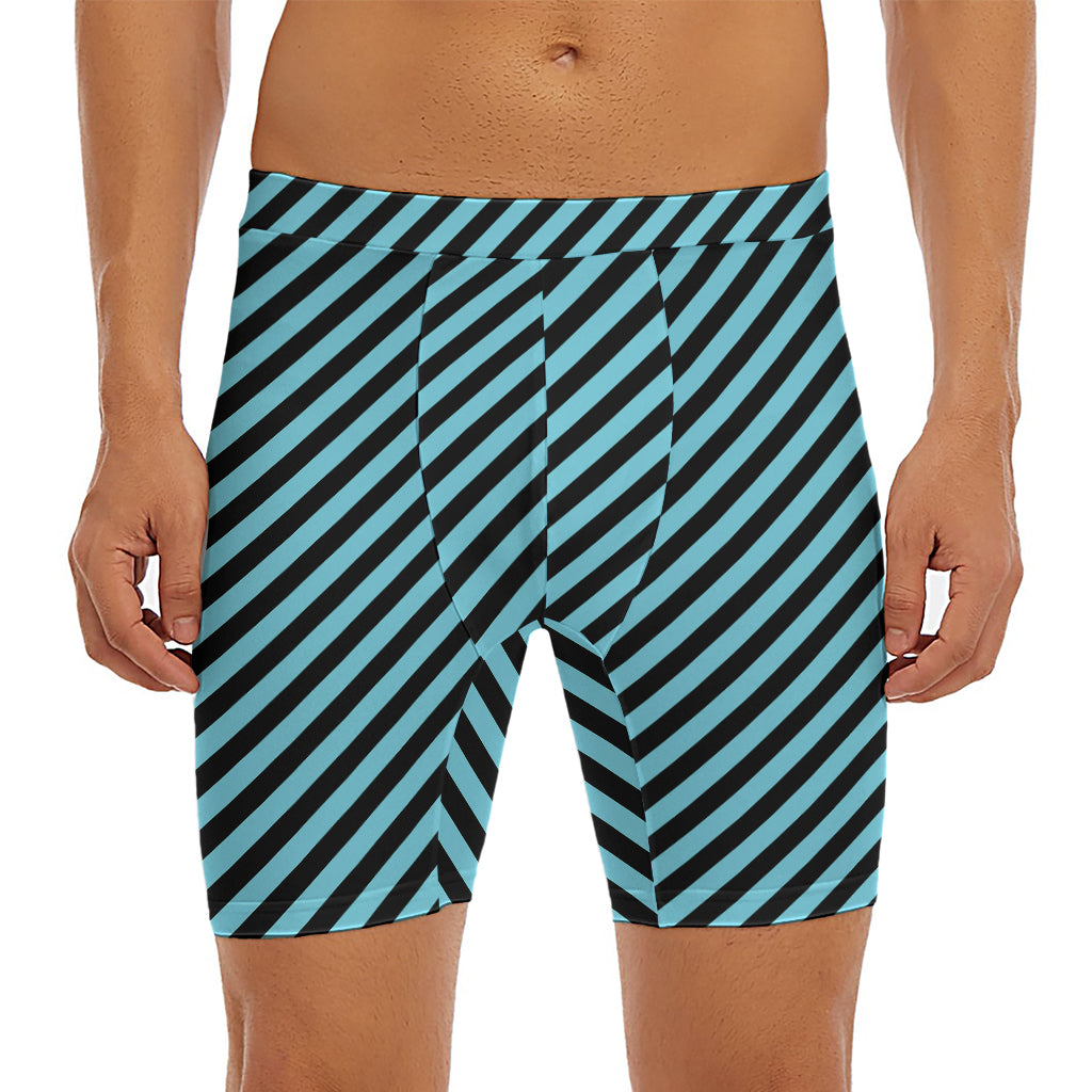 Blue And Black Stripes Pattern Print Men's Long Boxer Briefs