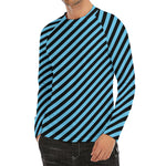 Blue And Black Stripes Pattern Print Men's Long Sleeve Rash Guard