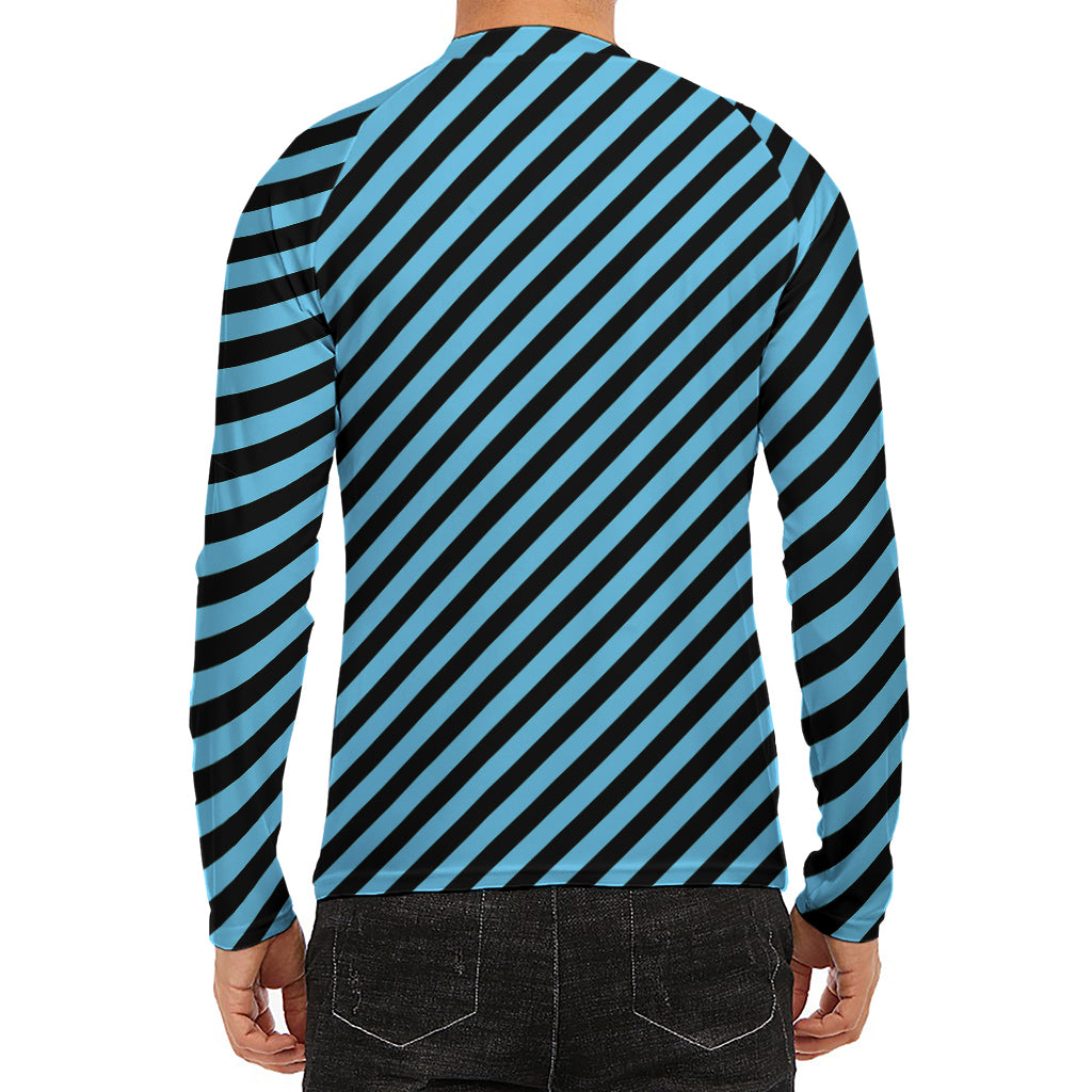 Blue And Black Stripes Pattern Print Men's Long Sleeve Rash Guard