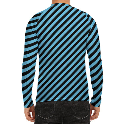 Blue And Black Stripes Pattern Print Men's Long Sleeve Rash Guard