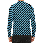 Blue And Black Stripes Pattern Print Men's Long Sleeve Rash Guard