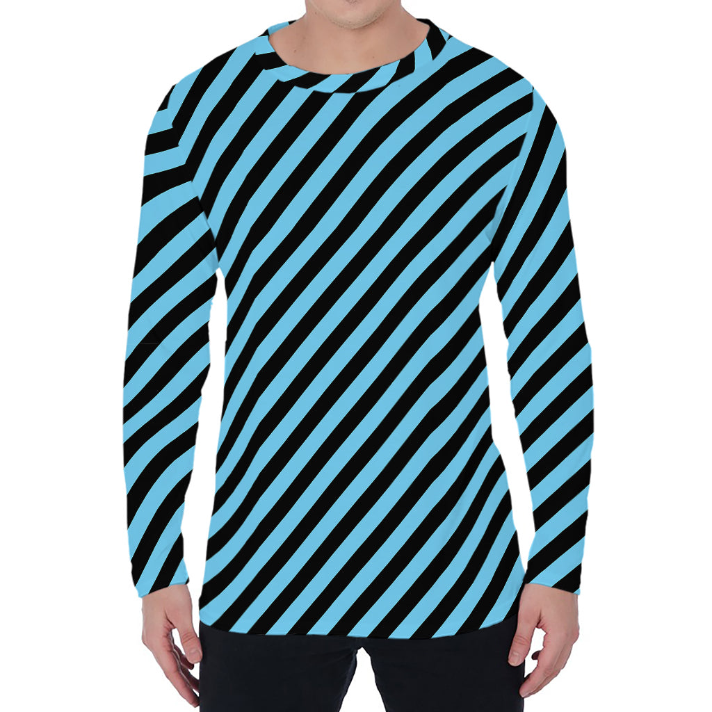 Blue And Black Stripes Pattern Print Men's Long Sleeve T-Shirt