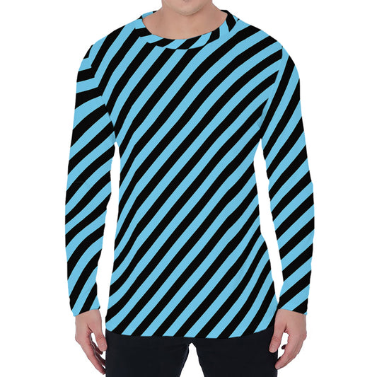 Blue And Black Stripes Pattern Print Men's Long Sleeve T-Shirt