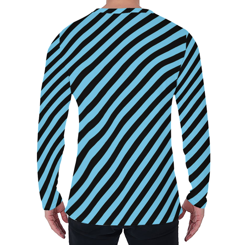 Blue And Black Stripes Pattern Print Men's Long Sleeve T-Shirt