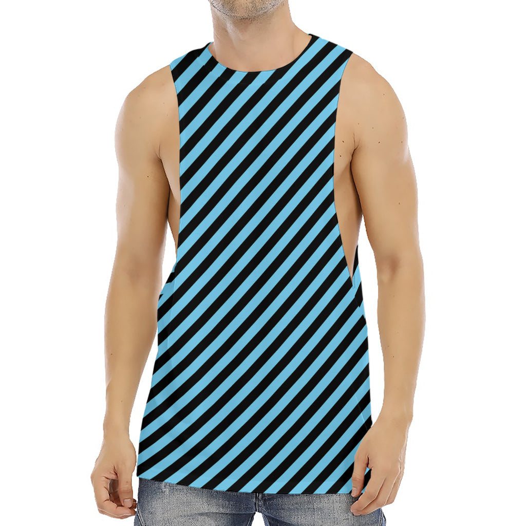 Blue And Black Stripes Pattern Print Men's Muscle Tank Top