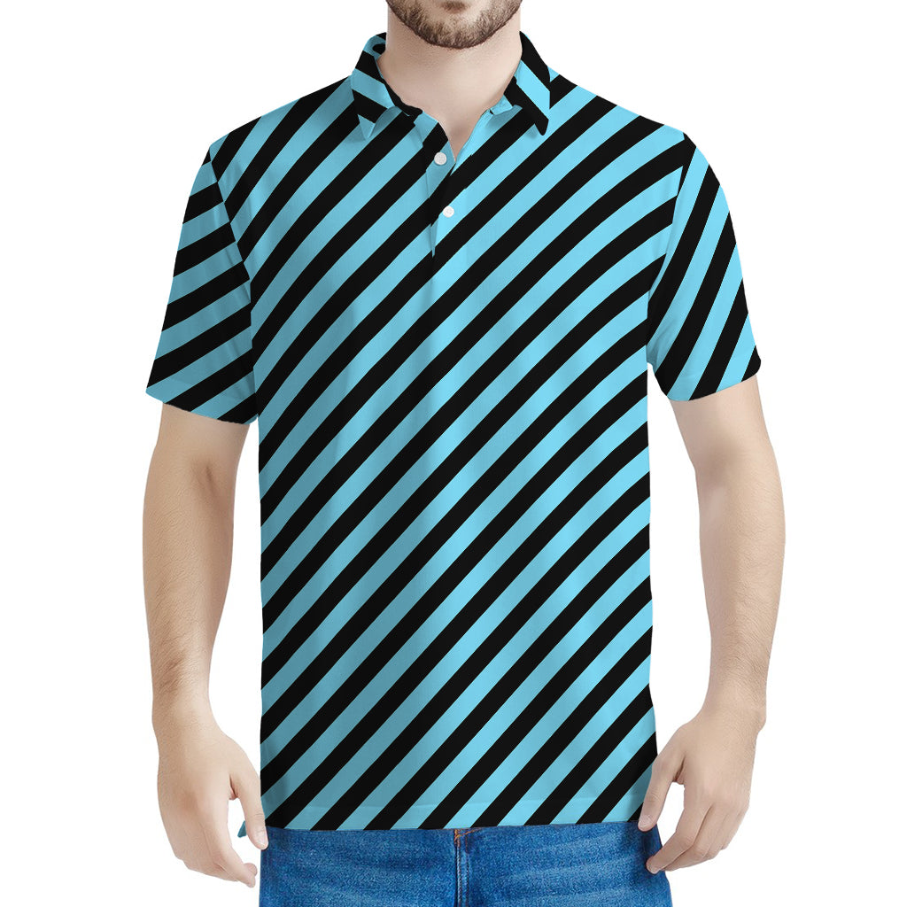 Blue And Black Stripes Pattern Print Men's Polo Shirt