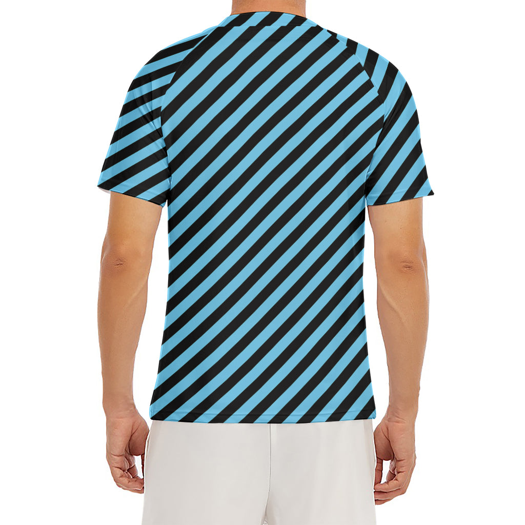 Blue And Black Stripes Pattern Print Men's Short Sleeve Rash Guard