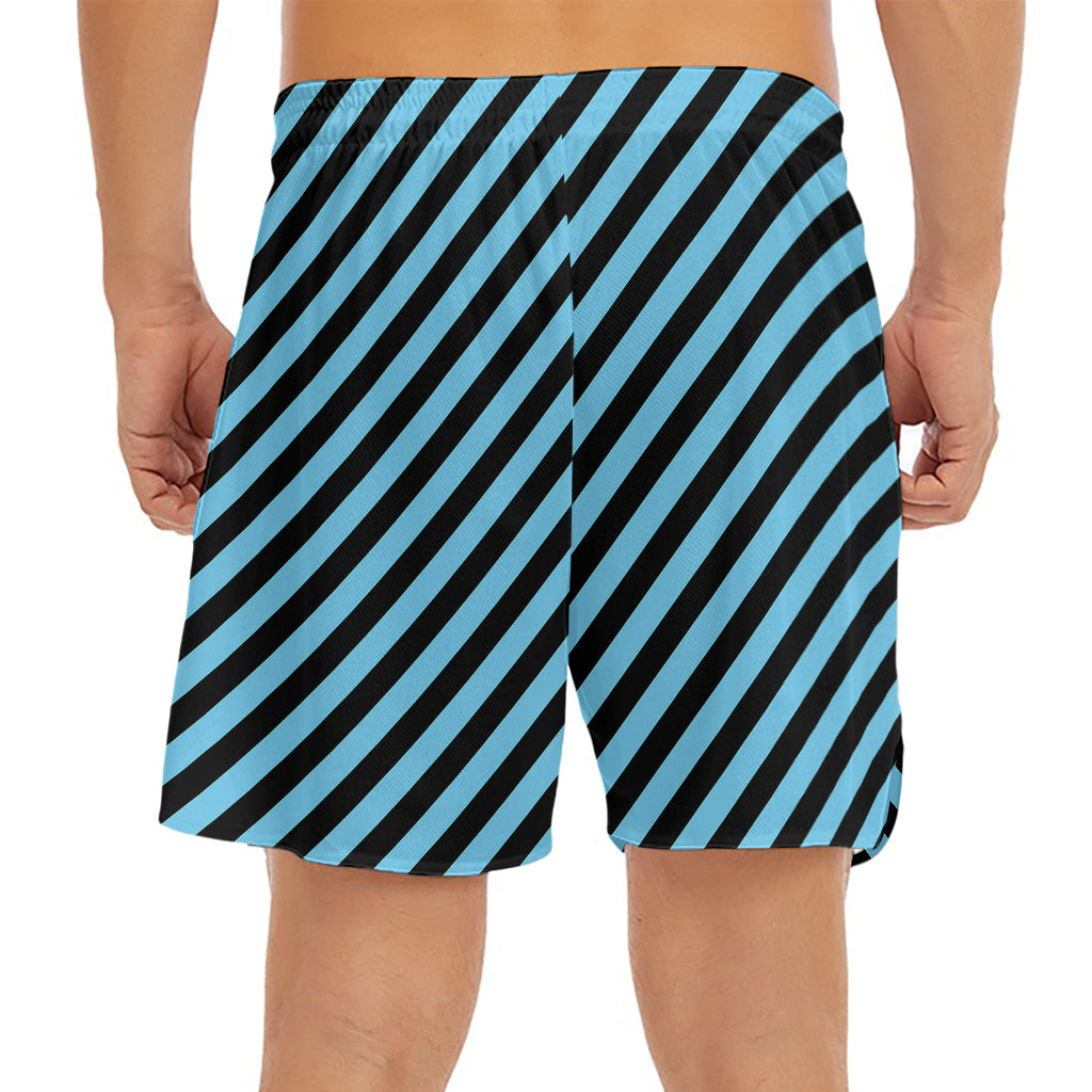 Blue And Black Stripes Pattern Print Men's Split Running Shorts